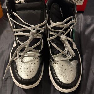 Nike Air Jordan 1 Metallic Silver and Black Sneakers